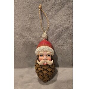 Vintage 2001 Hand Painted Santa Claus Pinecone Christmas Ornament Rustic Holiday